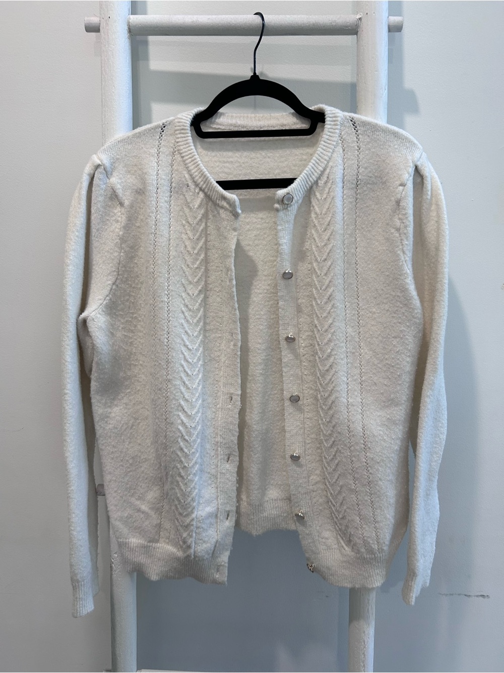 Cream Cable Knit Button Cardigan